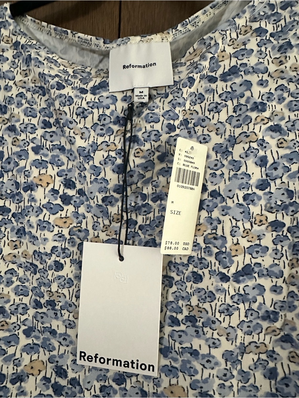 Reformation Dusk Knit Top Dara Blue and Cream Floral Cropped Lightweight Sz S - Picture 10 of 12